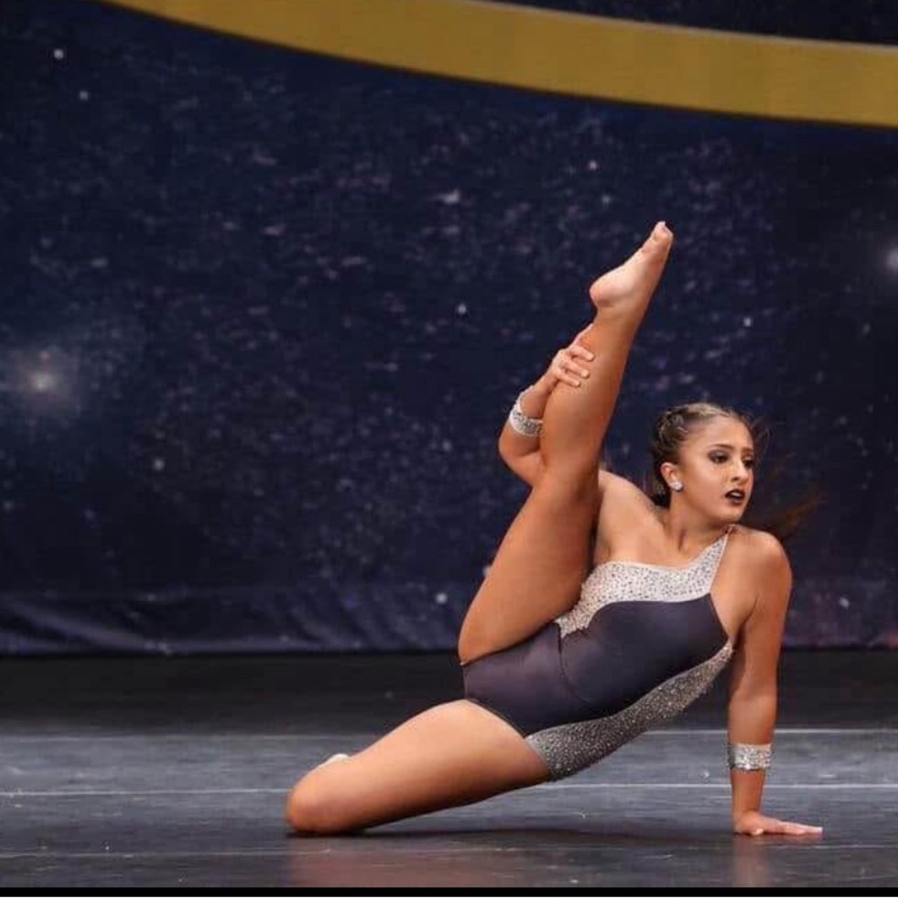 Elegant Navy Blue and Silver Dance Leotard